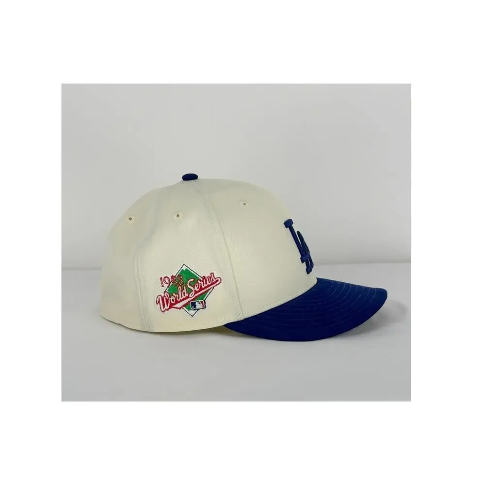 New Era Los Angeles Dodgers Team 59FIFTY Cap Hat Cream Royal Blue Fitted 7 3/8